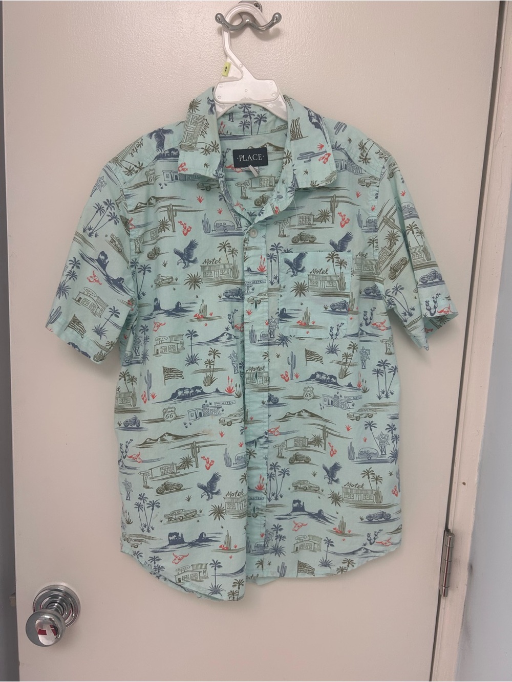 Place Cotton Boys Light Teal Short-Sleeve Button-Down Camp Shirt